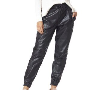 HUE Faux Leather Joggers NWOT Size M Black Pull-On Chic Athleisure